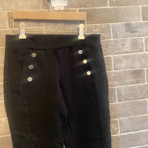 Zara, Black , stretch tapered dress pants with Gold plated buttons on the front.